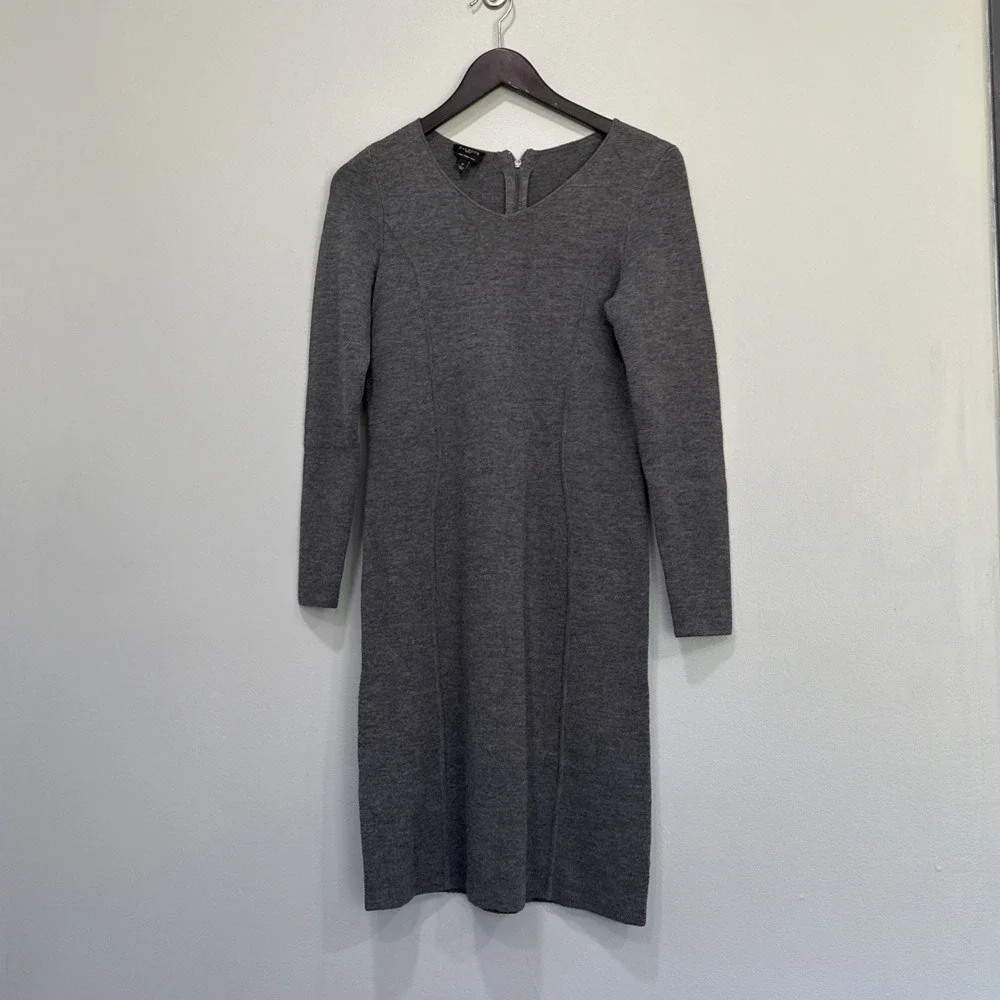Talbots Petites Sweater Dress Womens Size P GRAY ‎ Merino Wool Minimalist Work